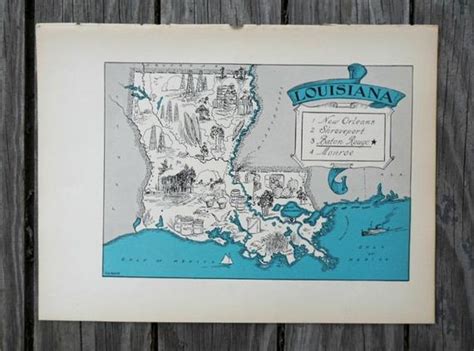 Vintage Louisiana Map Art State Wall Decor Old Map Of Etsy
