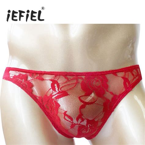 Buy Iefiel Lace Sexy Mens Underwear Underpants Sheer Thong Slip Hommes Briefs