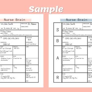 SBAR Nursing Brain Report Sheet Nurse Brain ICU Report Etsy