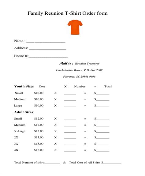 Downloadable Free Printable T Shirt Order Forms