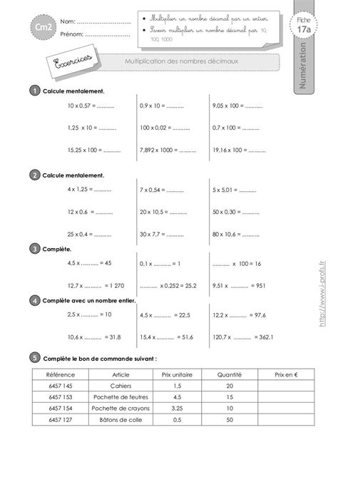 cm2 exercices multiplication nombres decimaux par eric - Cours PDF