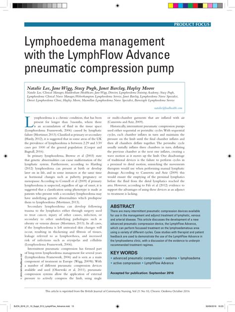 Pdf Lymphoedema Management With The Lymphflow Advance Pneumatic