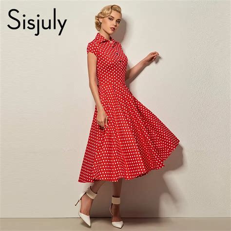 Sisjuly Women 50s Vintage Polka Dots Dress Female A Line Swing Short Sleeve Bow Retro Dresses