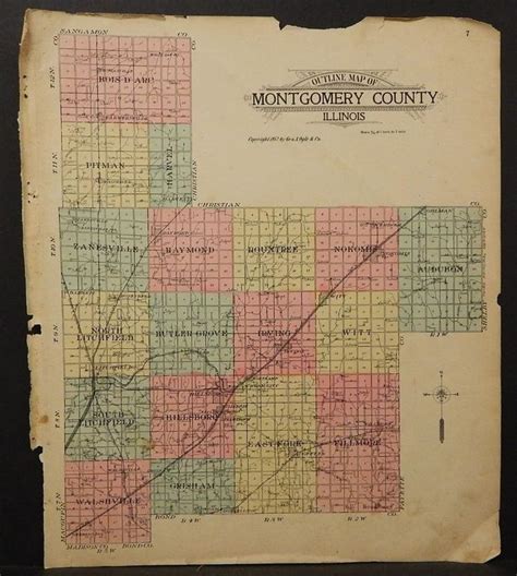 Illinois Montgomery County Map 1912 L183 Ebay County Map Map