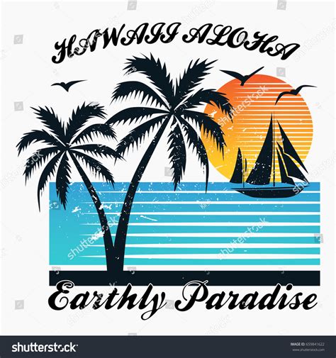 hawaii vector illustration vintage graphic style stock vector royalty free 659841622