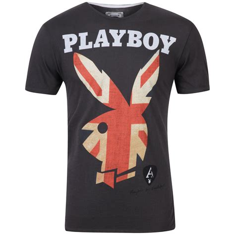 Amplified Mens Uk Playboy Bunny Crew Neck T Shirt Charcoal Clothing