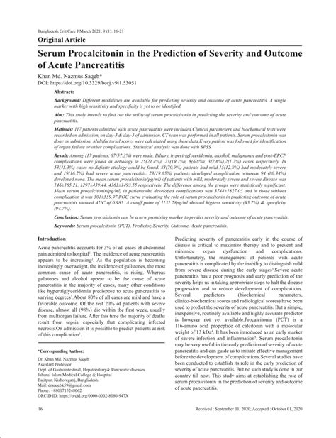 Pdf Serum Procalcitonin In The Prediction Of Severity And Outcome Of