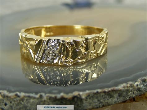 14k Vintage Yellow Gold Nugget Diamond Men S Ring Wedding Band Size 10