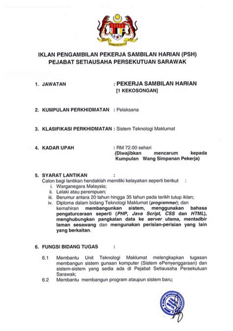 0 ratings0% found this document useful (0 votes). Iklan Jawatan Kosong Pejabat Setiausaha Persekutuan ...