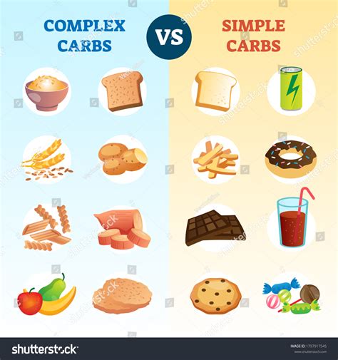 Complex Carbs Simple Carbohydrates Comparison Explanation Stock Vector