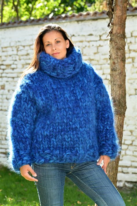32 strands hand knitted mohair turtleneck sweater by Extravagantza