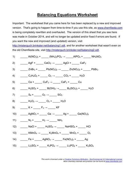 Describe a chemical reaction using words and symbolic equations. Balancing Equations Worksheet - db-excel.com