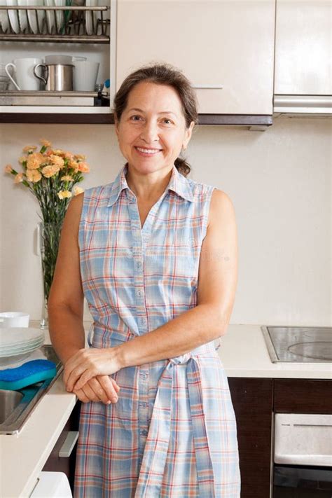 Woman Smiling At Her Big Kitchen Stock Photo Image Of Healthy Life