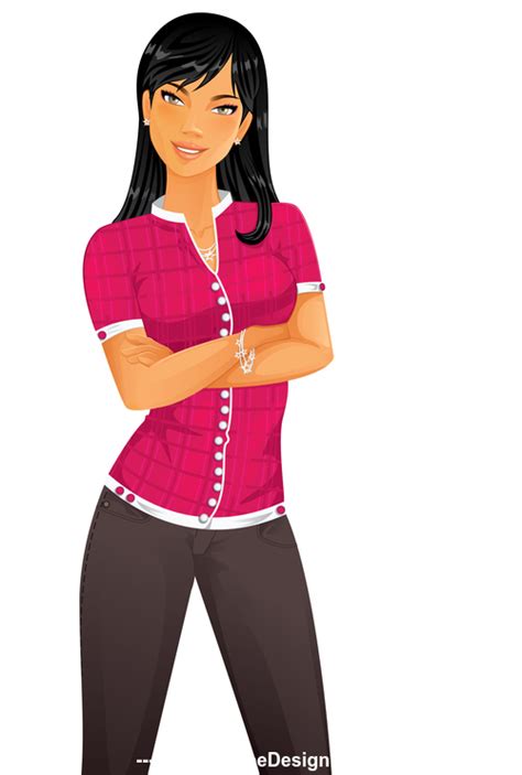 brunette red plaid shirt girl cartoon vector free download