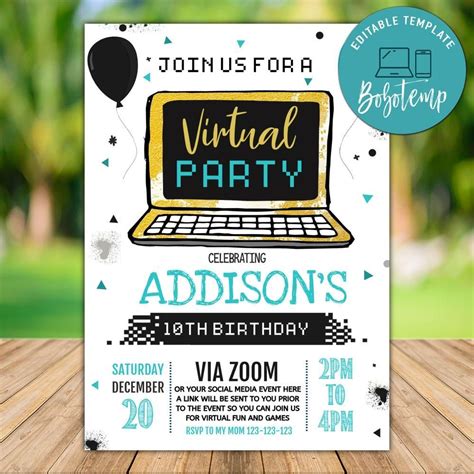 10 elegant a virtual birthday party invitation template pretty birthday invitation cards