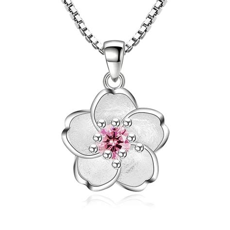100 925 Sterling Silver Shiny Crystal Cherry Blossoms Flower Fashion