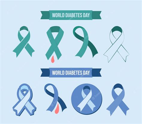 Premium Vector Set Of Blue Ribbon World Diabetes Day Awareness