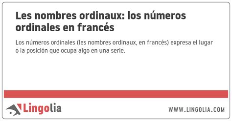 Les Nombres Ordinaux Los Números Ordinales En Francés