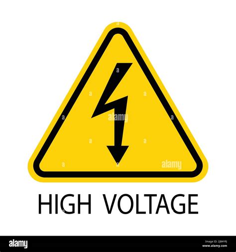 High Voltage Signblack Arrow Isolated In Yellow Triangle On White