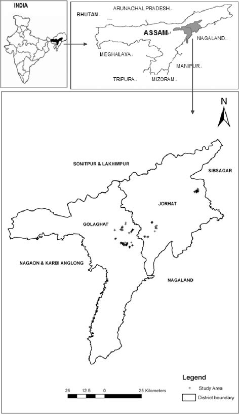 Map Of The Study Site Golaghat And Jorhat Districts Of Upper Assam