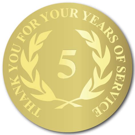 5 Years Of Service Foil Stamped Award Labels