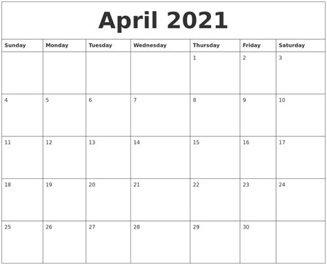 Doesn't get easier than that. April 2021 Calendar Blank