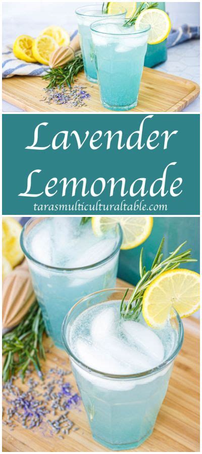 Lavender Lemonade In Two Glasses With Rosemary Sprigs And Lemon Slices