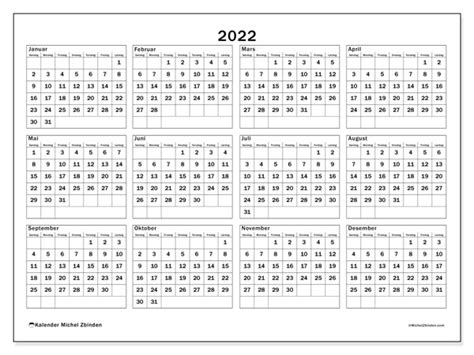2022 Kalender For Utskrift “34sl” Michel Zbinden No