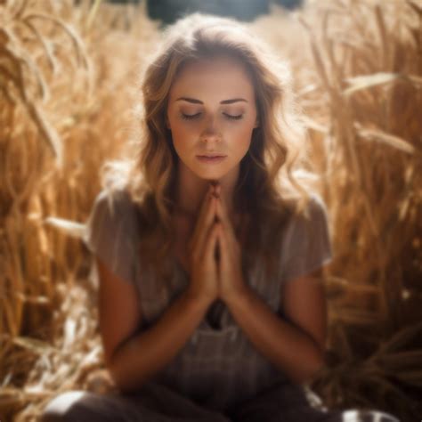Premium Ai Image A Woman Prays Against The Backdrop Of Tall Grass