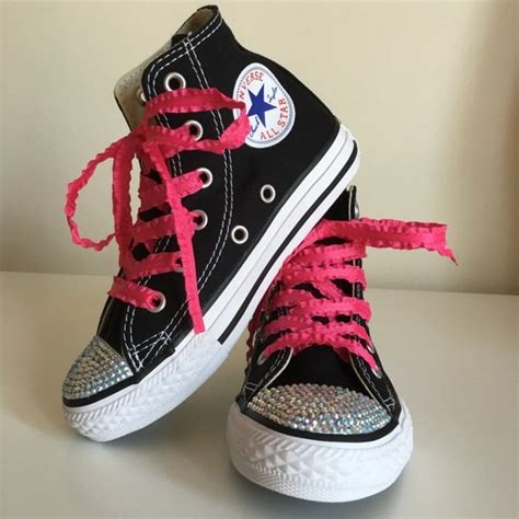 Pink And Black Rhinestone Converse Shoes Rockstar Shoes