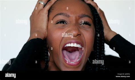 Anxious African Girl Emotional Reaction Black Teen Woman Hitting Own