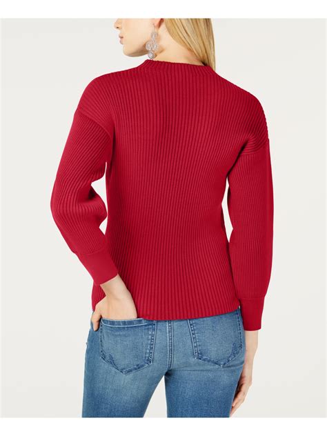 inc 69 womens new red volume sleeve ribbed crew neck long sleeve sweater l b b ebay