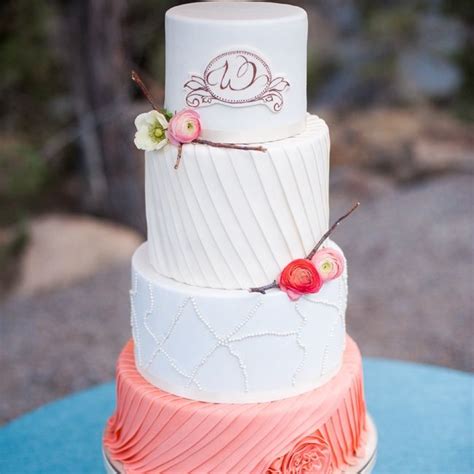 Draped White And Coral Cake Coral Wedding Cakes Round Wedding Cakes