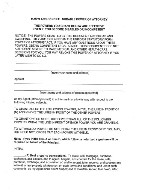 Maryland Power Of Attorney Form Free Templates In Pdf Word Excel To