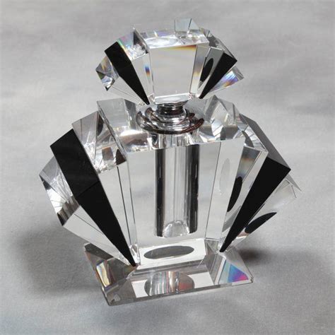 Large Black And Clear Crystal Art Deco Fan Shaped Perfume Bottle