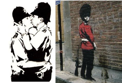 Seine schablonengraffiti wurden anfangs in bristol und london bekannt. Street Art: Banksy