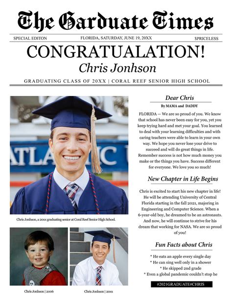 Graduate Printable Newspaper Keepsake Graduation T For Etsy