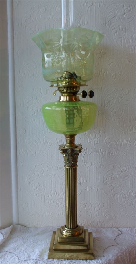 Antique English Victorian Vaseline Glass Oil Lamp 198511 Uk