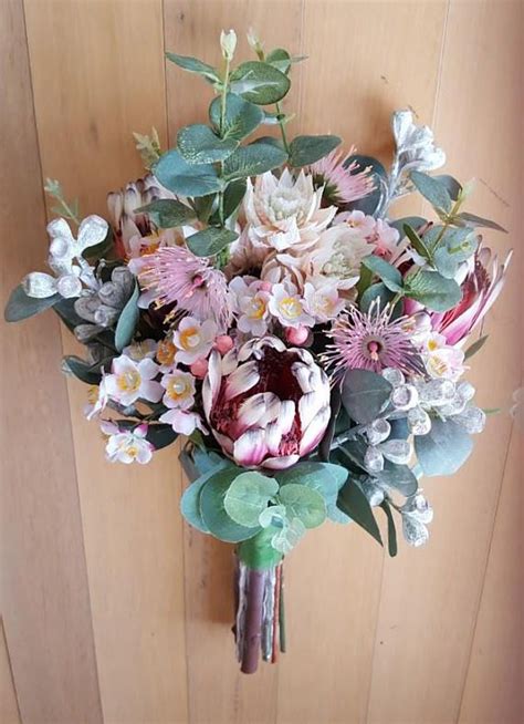 Australian Native Flowers Bridal Bouquet Artificial Protea Gum Nuts