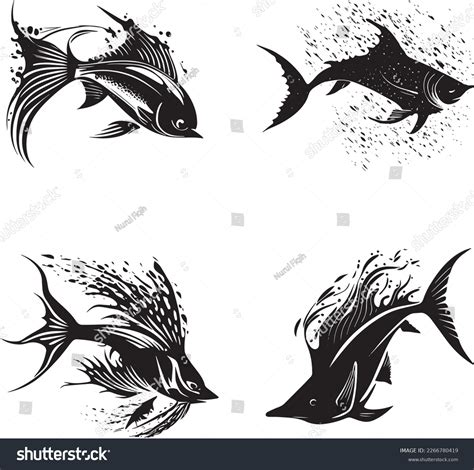 Set Flying Fish Silhouette Suitable Fish Stock Vector Royalty Free