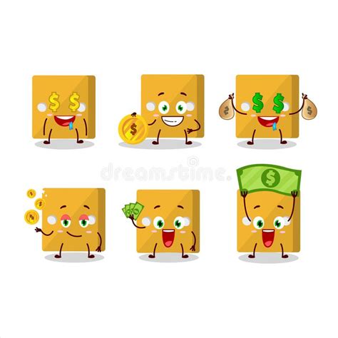 Yellow Dice Cartoon Character With Cute Emoticon Bring Money Stock