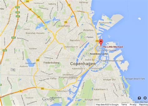 Little Mermaid On Map Of Copenhagen