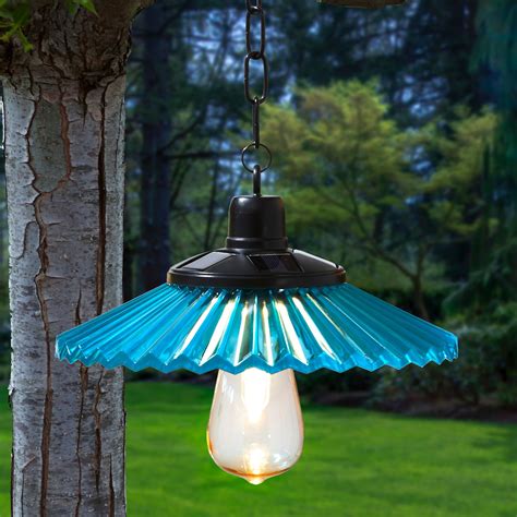 Acrylic Solar Power Hanging Lantern Outdoor Light Accent Blue