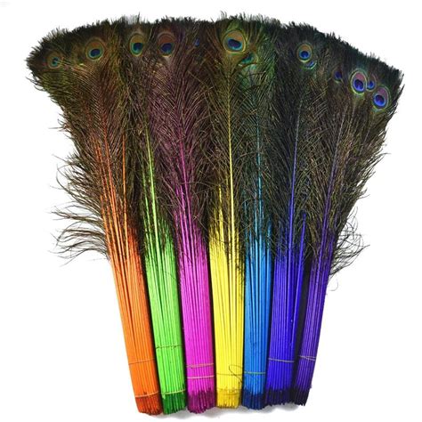 pluma pavo real grande de colores 100cm