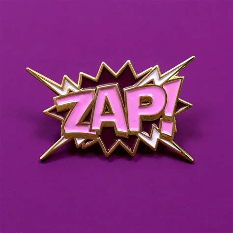 Purple Zap Pop Art Enamel Pin Kolorspun Comic Book Style Kittens