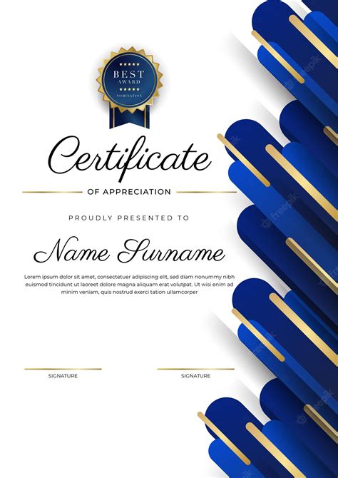 Certificado De Plantilla De Reconocimiento Color Dorado Y Azul