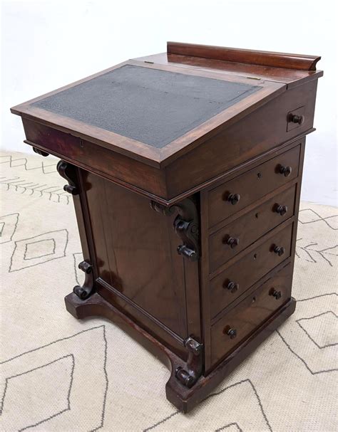 Antique Davenport Writing Desk Leather Top With Uniqu