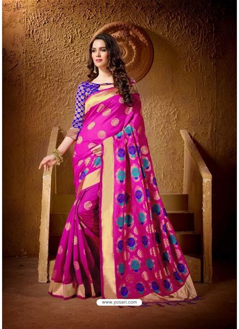 Buy Phenomenal Magenta Jacquard Designer Cotton Silk Saree Designer