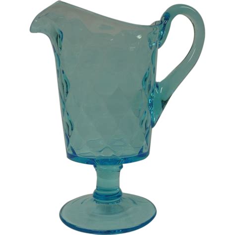 Azure Blue Glass Diamond Quilted Pitcher Blue Glass Azure Blue