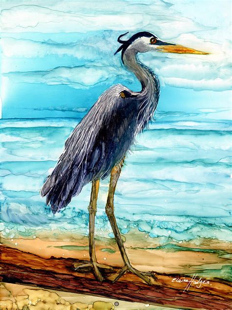 Blue Heron On Beach Painting By Elaine Hodges Pixels